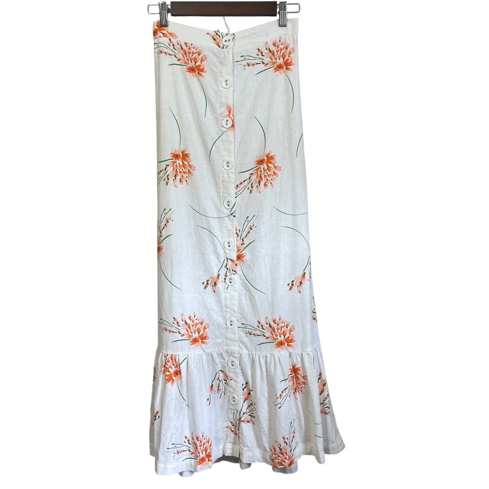 Urban Outfitters Selma Linen Blend Ruffle Button-Through Maxi Skirt Size Small - Picture 3 of 8